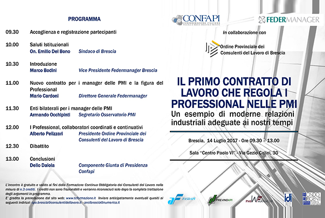 Brescia, vetrina che illustrerà il primo contratto di lavoro 
 che regola i professional nelle Pmi